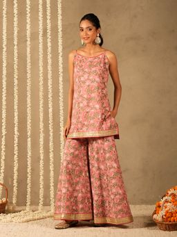 Akiso - Pink Floral Print Spaghetti Straps Kurti