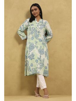 Rangriti - Women Sage Green Viscose Rayon Printed Straight Kurta