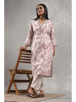 Rangriti - Women Off White Viscose Rayon Printed Straight Kurta
