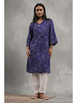 Rangriti - Women Blue Viscose Rayon Printed Straight Kurta
