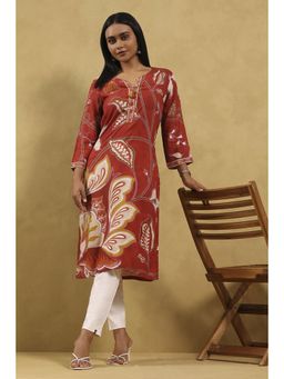 Rangriti - Women Rust Viscose Rayon Printed Straight Kurta