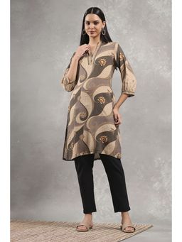 Rangriti - Women Ecru Viscose Rayon Printed Straight Kurta