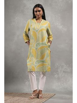 Rangriti - Women Green Viscose Rayon Printed Straight Kurta