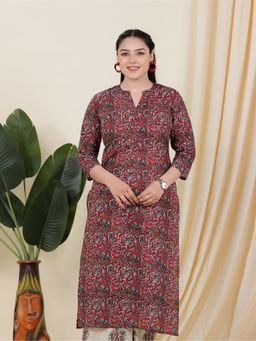 ARAMYA - Maroon Soft Cotton Straight Block Print Kurta