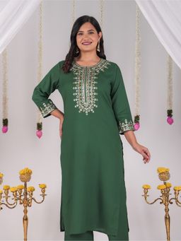 ARAMYA - Viscose Straight Embroidered Kurta