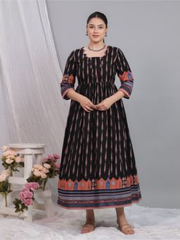 ARAMYA - Soft Cotton Flared Mughal Printed Anarkali Kurta