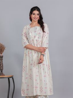 ARAMYA - Soft Cotton Flared Printed Anarkali Kurta