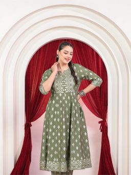 ARAMYA - Roman Silk Anarkali Gold Foil Print Kurta