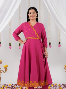 ARAMYA - Linen Cotton Embroidered Angarkha Kurta