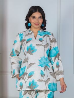 ARAMYA - Linen Cotton Floral Print Kurti