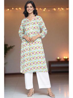 W - Aqua Green Printed Modal Straight Kurta
