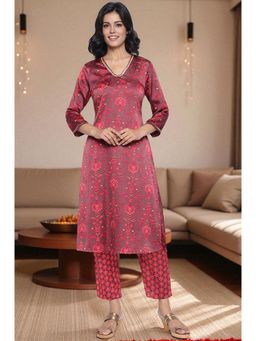 W - Chocolate Brown Printed Japanese Satin A-Line Kurta