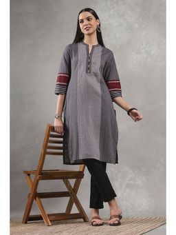 Rangriti - Women Grey Cotton Yarn Dyed Straight Kurta