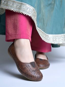 Shoetopia - Brown Laser-Cut Ballerinas