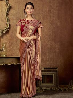 Odette - Gold Shimmer Lycra Designer Saree with Unstitched Blouse