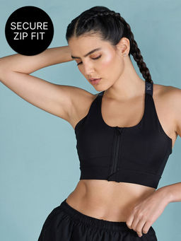 Kica - Front Zip Sports Bra with Removable Pads for Mid Impact Workouts Black