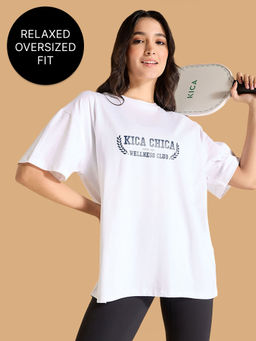 Kica - Cotton Oversized Printed Graphic T Shirt - CourtCulture Collection White