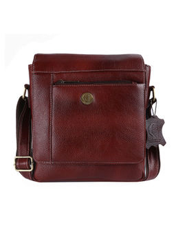 HiLEDER - Pure Leather 9" Sling Cross Body Travel Office Bag For Men Women, Brown
