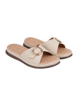 LAZERA SHOES - Sandals for Women Beige Synthetic Metal Buckle Slip On