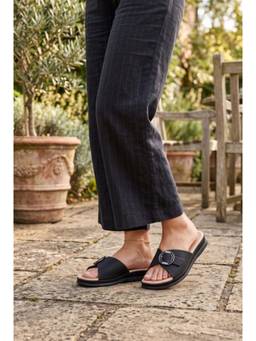 LAZERA SHOES - Sandals for Women Black Synthetic Metal Buckle Slip On