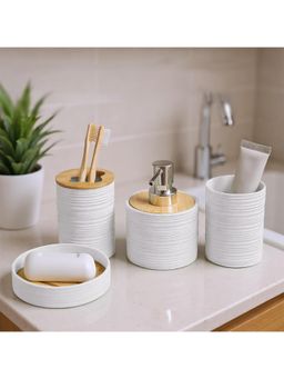 Story@Home - Bamboo Bath Set 400 Ml Liquid, Soap Dispenser (White)