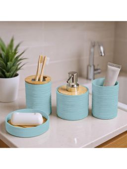 Story@Home - Bamboo Bath Set 400 Ml Liquid, Soap Dispenser (Teal Blue)