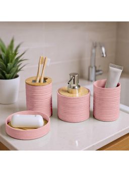 Story@Home - Bamboo Bath Set 400 Ml Liquid, Soap Dispenser (Peach)