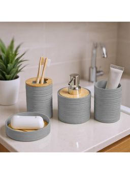 Story@Home - Bamboo Bath Set 400 Ml Liquid, Soap Dispenser (Grey)