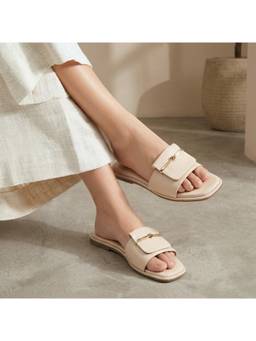 CHLLEN - Beige Gold Bar Minimalist Flats