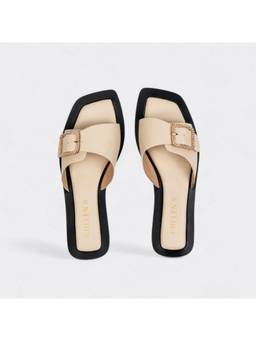 CHLLEN - Ivory Crystal Buckle Slide Flats