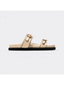 CHLLEN - Beige Floral Buckle Double-Strap Flats