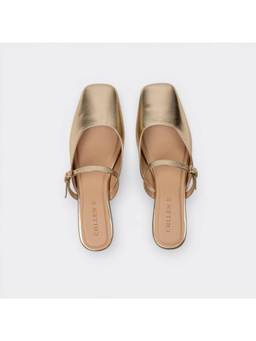 CHLLEN - Metallic Gold Mary Jane Mule Flats