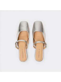 CHLLEN - Metallic Silver Mary Jane Mule Flats