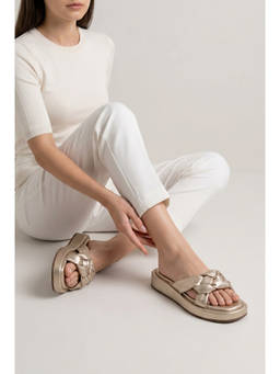 CHLLEN - Champagne Metallic Braided Comfort Flats