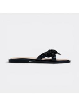 CHLLEN - Black Floral Embellished Flats