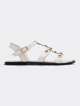 CHLLEN - Ivory Studded Flat Sandals
