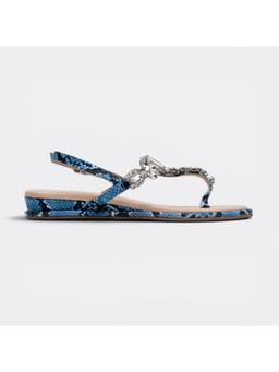 CHLLEN - Azure Crystal Serpent T-Strap Blue Flat