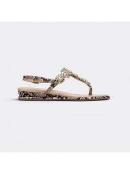 CHLLEN - Imperial Brown Crystal Serpent T-Strap Flat