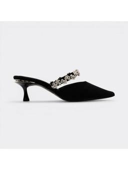 CHLLEN - Black Noir Crystal Strap Pointed Toe Heels