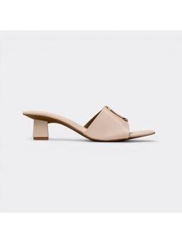 CHLLEN - Ivory Gold-Link Strap Block Heels