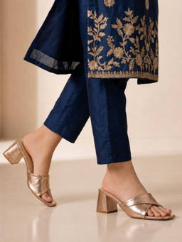 CHLLEN - Rose Gold Cross Strap Block Heels