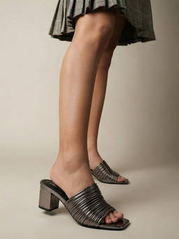 CHLLEN - Gunmetal Multi-Strap Block Heels