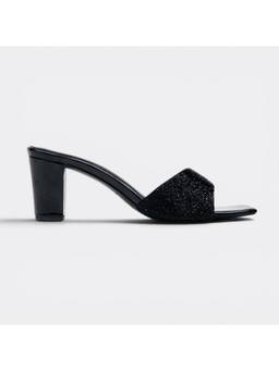 CHLLEN - Black Rhinestone Broad Strap Heels