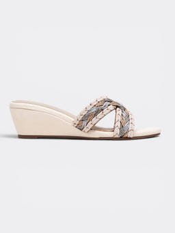 CHLLEN - Ivory Braided Cross Strap Wedge Sandals
