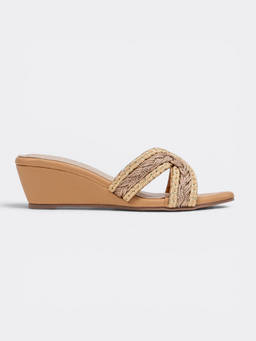 CHLLEN - Beige Handwoven Braided Cross Strap Wedge Sandals