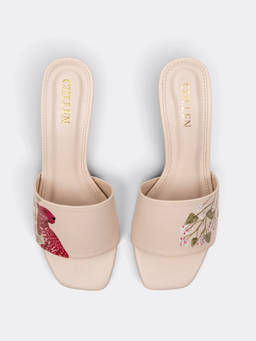 CHLLEN - Wildbloom Crimson Wild Hand-Painted Ivory Block Heel