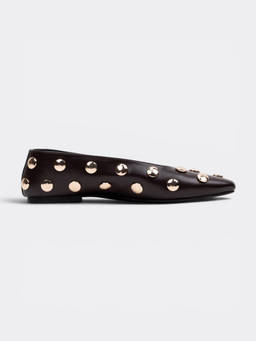 CHLLEN - Noir Brown Celeste Gold Stud Ballet Flats