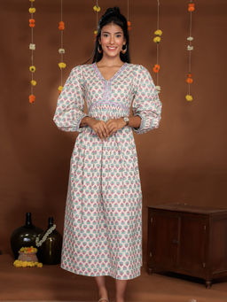Aaheli - Blushing Blossoms Printed Cotton Dress