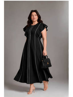 Virgio - Black Stripes Cotton Flared Dress
