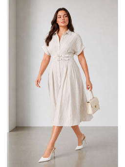 Virgio - White Stripes Cotton Regular Dress